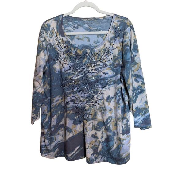 Coldwater Creek Plus Size 1X 18 Multicolor Boho Printed Embellished Blouse - Picture 1 of 7